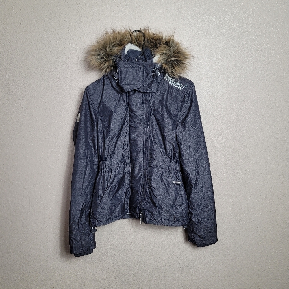 SUPERDRY THE WIND ATTACKER ENGINEERED Dark Grey Hooded Jacket Coat Size 2